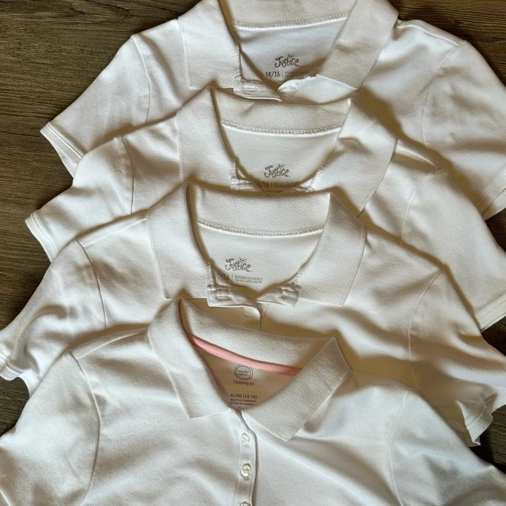 Justice. FOUR (4)White Polo Shirts.